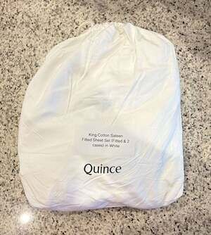 Quince King Cotton Sateen Fitted Sheet Set in White